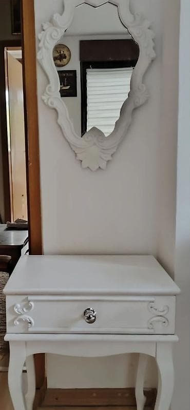 komode ikea za tv: Beli vintage set: konzolni stočić sa fiokom i zidno ogledalo - Stil — 1