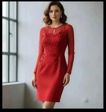 pull and bear haljine: Elegantna crvena koktel haljina do kolena - Kroj: pripijen, ravna — 1