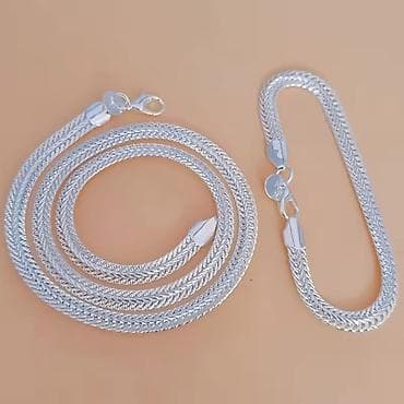 gumene cizme 37 broj: Srebrni set lančić + narukvica, pleteni „foxtail” (lisji rep) dizajn — 2