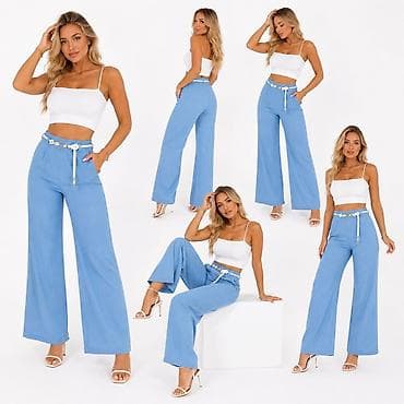 tn nike: Ženske pantalone širokih nogavica – svetloplavi denim look - Kroj — 4