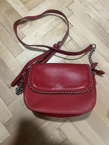 massimo duti: Crvena crossbody torba sa lancem i zakovicama - Materijal: glatka — 3