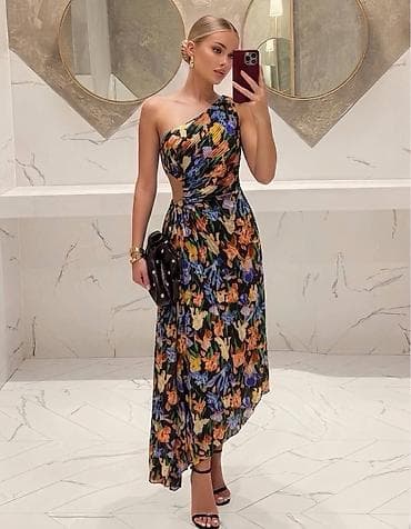 Elegantna večernja haljina na jedno rame sa cvetnim printom - Kroj