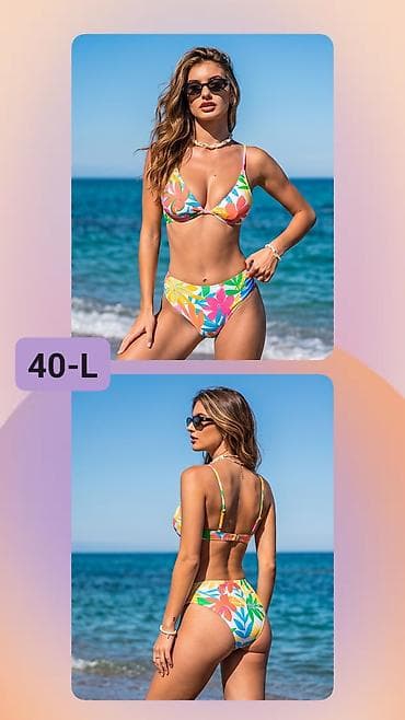 Ženski dvodelni kupaći kostim – šareni tropski print - Gornji deo