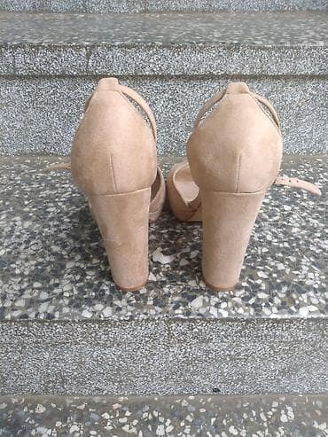 stikle na pertlanje: Ženske sandale na blok štiklu – Opposite - Boja: bež/nude - Materijal — 3