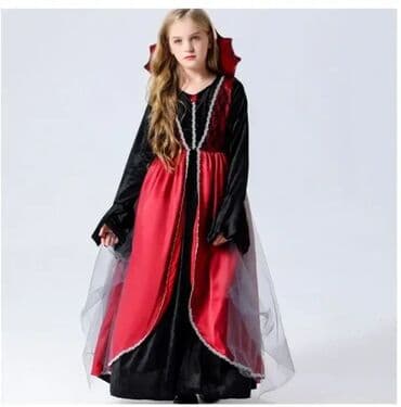 crna haljina za devojcice: Vampiresa vampirka Haljina na visokom crvenom kragnom 90-110 110-120 — 5