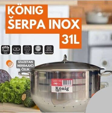 lidl poklopci za tegle: Masivna Inox šerpa sa debelim dnom i metalnim poklopcem. 11l-5500 din — 4