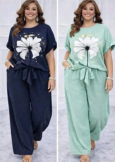 zara komplet: Ženski komplet – bluzica i široke pantalone sa printom cveta - — 1