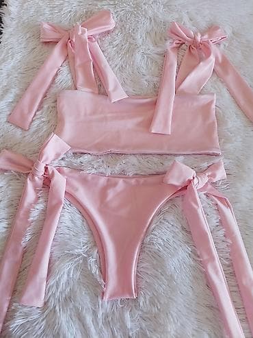 Ženska odeća: Dvodijelni ženski kupaći kostim – baby pink - Model: top bez žica sa — 3