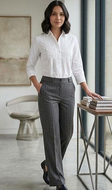 Komplet: Pantalone i Košulja. Ženske poslovne pantalone sa prugama -