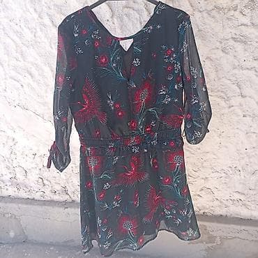 Ženska haljina sa floralnim i ptičjim printom - Boja osnove