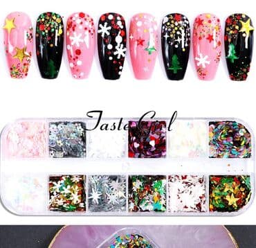 Donji delovi trenerke: Novogodisnji set za ukrasavanje nokta 12u1 
Cena: 390din — 2