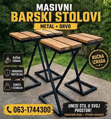 ikea kreveti za bebe: Masivni barski stolovi – 4 kom kombinacija metala i drveta - Ručna — 1