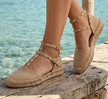 Ženske espadrile sa kajšićima i nitnama - Model: ravne espadrile sa