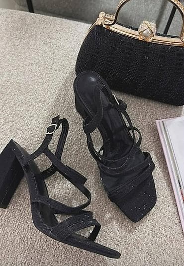 svečane haljine za punije osobe: Sandale sa sjajem elegantne i blok potpeticom,sa više tankih kaiševa i — 2