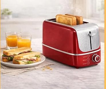 Toster za 2 kriške – retro dizajn, crvena boja - Dva široka otvora