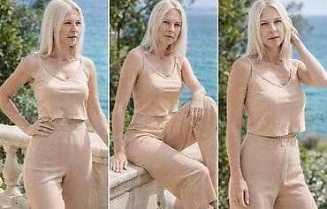 parka 36: Damski dvodelni komplet – top i pantalone u bež nijansi - Model — 6