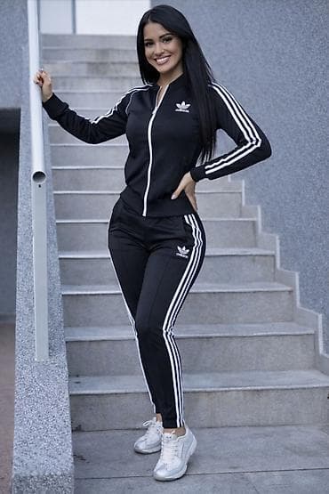 monton xl: Adidas ženska trenerka crna sa belim linijama NOVO Novo Mokra likra — 1