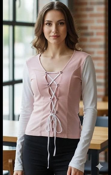 Ostala ženska odeća: Ženska majica dugih rukava sa korsetnim vezom sprijeda - Dizajn — 1
