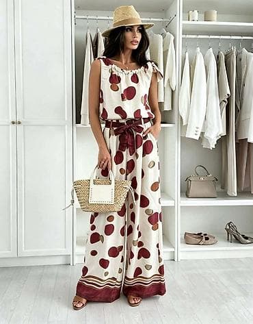 Kompleti: Komplet kosulja i široke pantalone sa tufnastim printom. Dvodelni set — 2