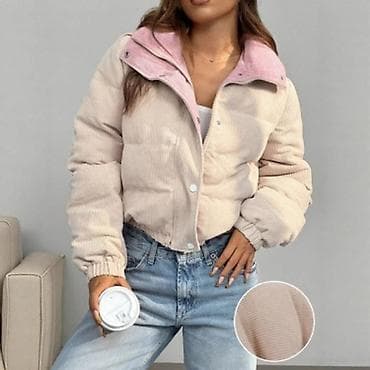 Women's Sweatshirts: Ženska kratka puffer jakna od plišanog kordona - Model: kratka puffer — 5