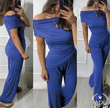 drapirana haljina: Komplet majica sa golim ramenima i siroke komotne pantalone na lastis — 6