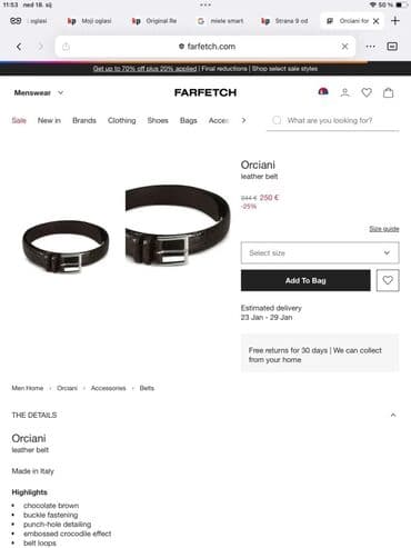 Ostalo: Original ORCIANI kais 100% BOX koza Made in Italy Izuzetan masivna — 3