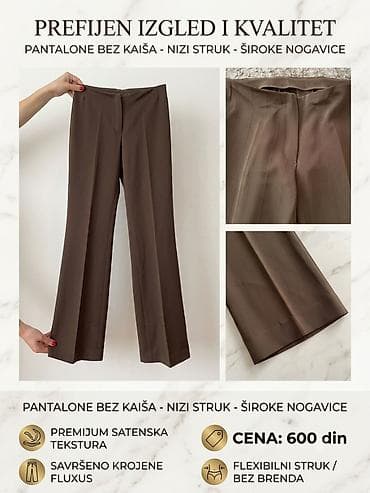 pantalone push up: Elegantne ženske pantalone – braon - Kroj: niski struk, široke — 2