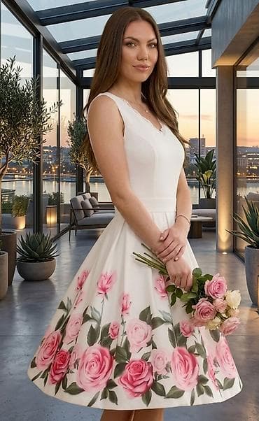 nike topovi: Elegantna midi haljina bez rukava sa cvetnim printom - Kroj: struk — 1