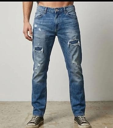 tech fleece crni: Muške farmerke – plavi denim sa “distressed” efektom - Kroj: ravan — 1