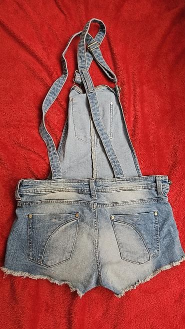 keans jeans: Ženski džins šorc na tregere (tregerice), veličina M. - Materijal — 2