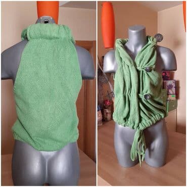 smaragdno zelene haljine: Zeleni pleteni prsluk/bolero sa vezivanjem i dugmadima. - Model — 2