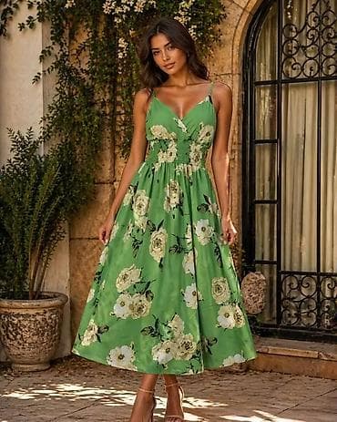 haljine od viskoze: Letnja midi haljina sa cvetnim printom - Kroj: midi dužina, A-linija — 2