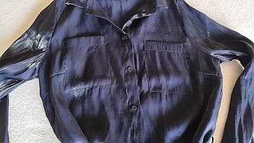 bata torba: Saten-haljina košulja kroja, tamnoplava - Model: midi dužina — 6