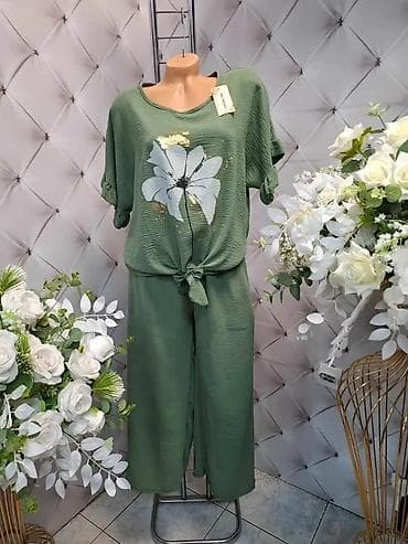 Overalls: Ženski komplet – bluzica i pantalone od lagane, rebraste tkanine - — 1