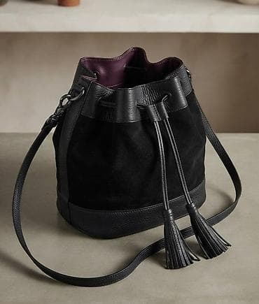 Torba “bucket” model, crna, sa kombinacijom brušene i zrnaste kože