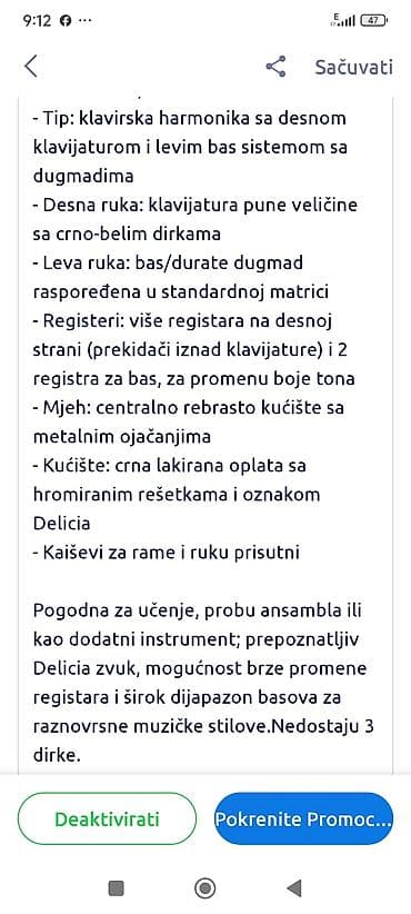 blu ray cd player: Klavirska harmonika Delicia sa desnom klavijaturom i levim bas — 3