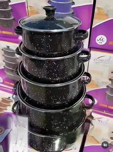 Set emajliranih šerpi – 5 kom - Klasičan crni dizajn sa belim