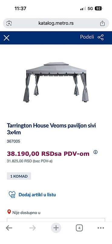 Tarrington House Veoms paviljon, sivi, 3×4 m - Dimenzije: 3 m × 4 m –