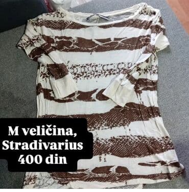 Sakoi: Stradivarius tunika/duža majica sa 3/4 rukavima. Bež podloga sa braon — 1