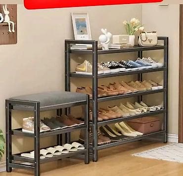 komplet predsoblja: Metalne police za cipele + klupa sa sedištem - Set otvorenih polica — 1