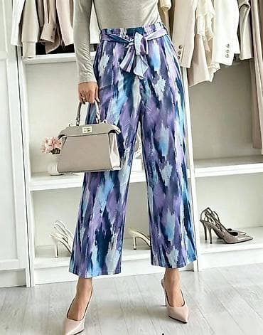 kozne pantalone i sako: Ženske lagane siroke pantalone sa printom. Siroke,ravne nogavice do — 2