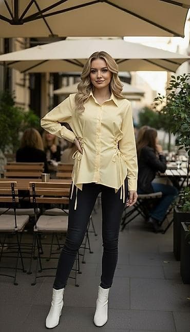 bluza bershka s: 🔥Ženska košulja sa vezivanjem u struku - Model: duga rukava, klasičan — 3