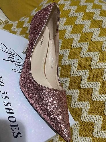 armani papuce zenske: Elegantne ženske salonke sa šljokicama – rose gold nijansa - Model — 2
