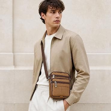 kape sa naocarima: Muška crossbody torbica – kompaktna i praktična - Materijal: prirodna — 4