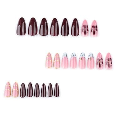 set za negu noktiju: Set presovanih noktiju – kolekcija „Bordo & Puder Pink“ sa — 4