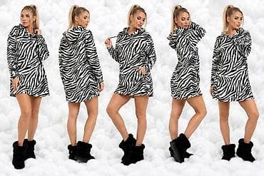 pull: Zebraste ženske dukser-haljine sa kapuljačom - Kroj: mini dužina — 1