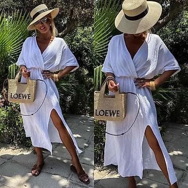 torbe za pijacu: Ženska letnja midi haljina od pamučnog muslina (gauze), ležernog — 2