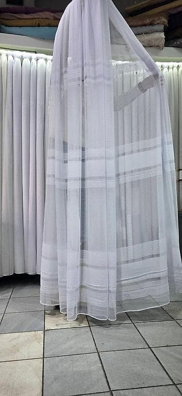 posteljina po meri: Poluprozirne zavese – bela i krem varijanta, sa tkanoj prugom/dekorom — 5