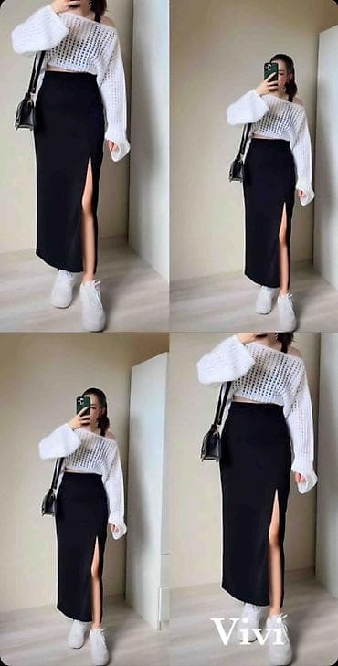 ✅Crna duga suknja s prorezom
Likra