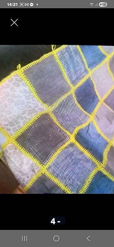 kreda za peglu: Ručno rađena patchwork prekrivač/ćebe od teksasa - Materijal — 3